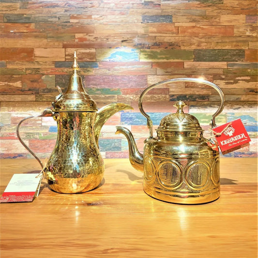 Arabic Dallah Brass Coffee pot & Tea Kettle set- Pure Brass