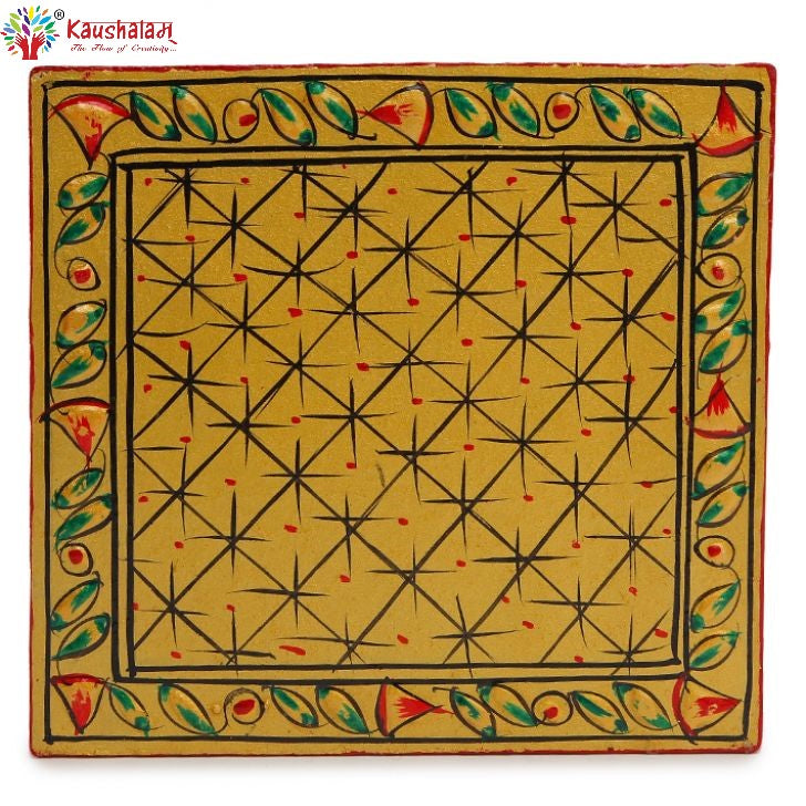 Hand Painted Coasters set of 6 with holder - Golden Mughal Art