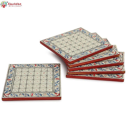 Hand Painted Coasters - White, Mughal Art