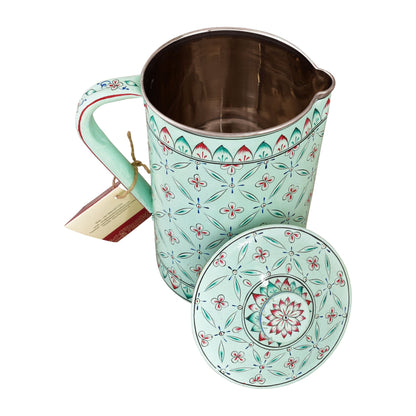 Hand Painted water jug- Aqua green Stainless steel pitcher/ Juice pitcher