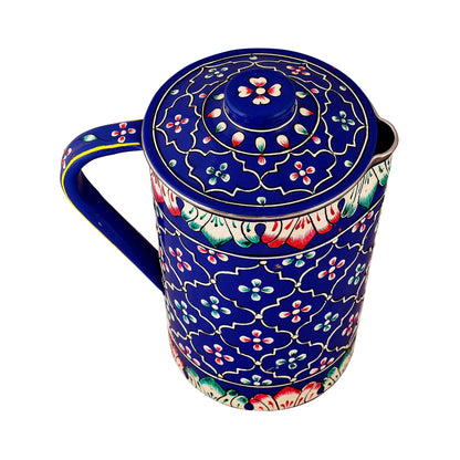 Hand Painted water jug- Royal Blue, Stainless steel pitcher/ Juice pitcher