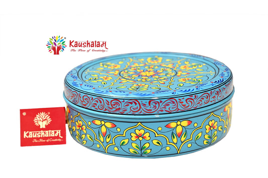 Hand Painted Spice Box - Turquoise Masala Box, Spice Containers, Indian Masala Daani