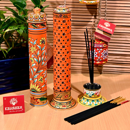 Incense Stick Burner & Holder Set of 2 - Orange Floral