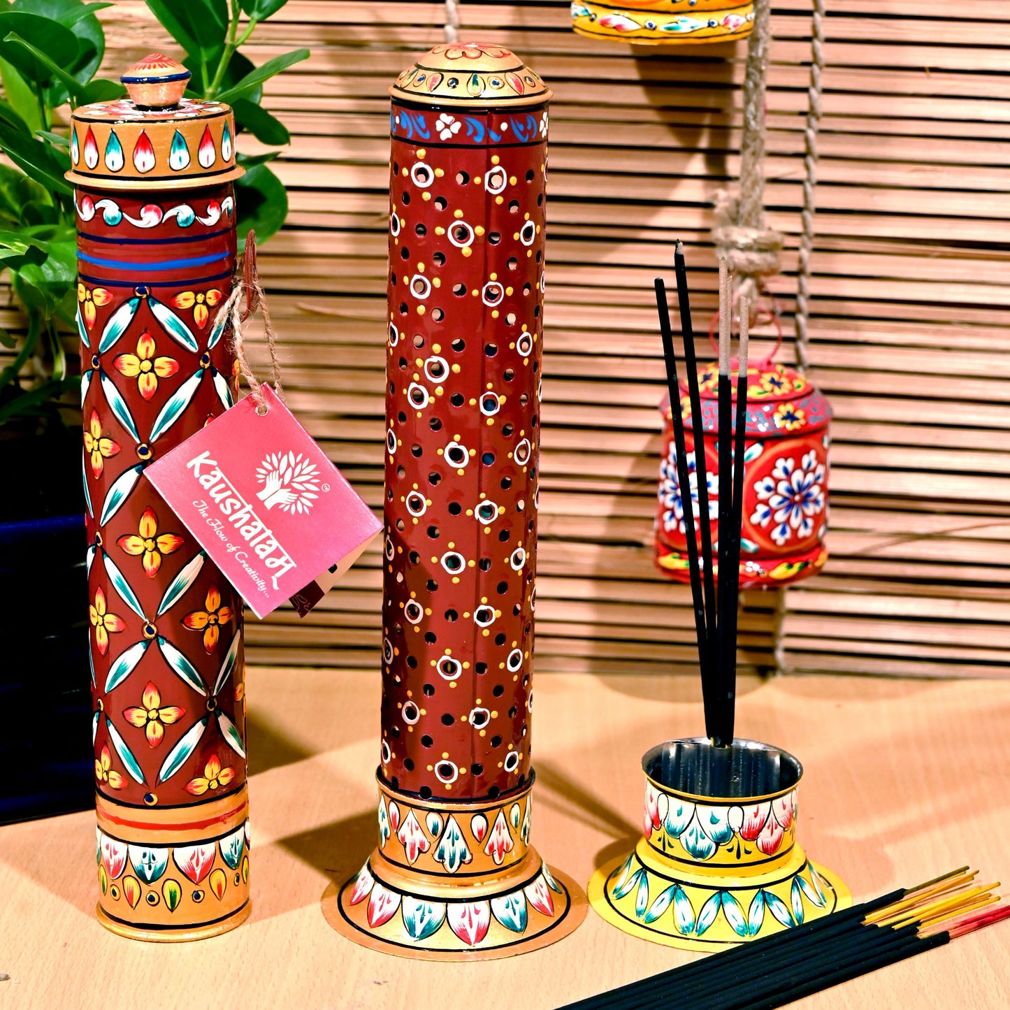 Incense Stick Burner & Holder Set of 2 -Maroon Floral