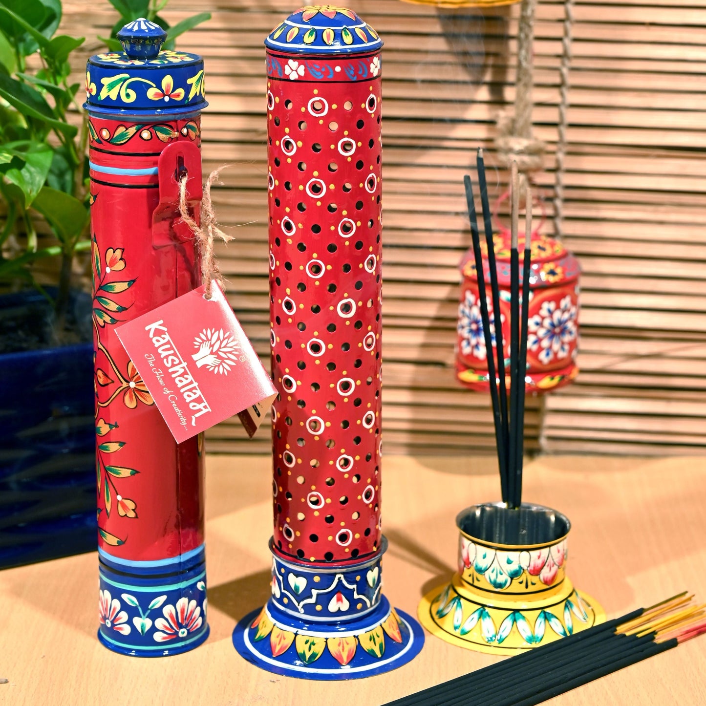 Incense Stick Burner & Holder Set of 2 - Red Floral