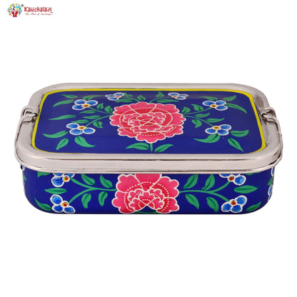 Hand Painted Lunch Box , Bento Box : School Lunch Box: Royal Blue Floral