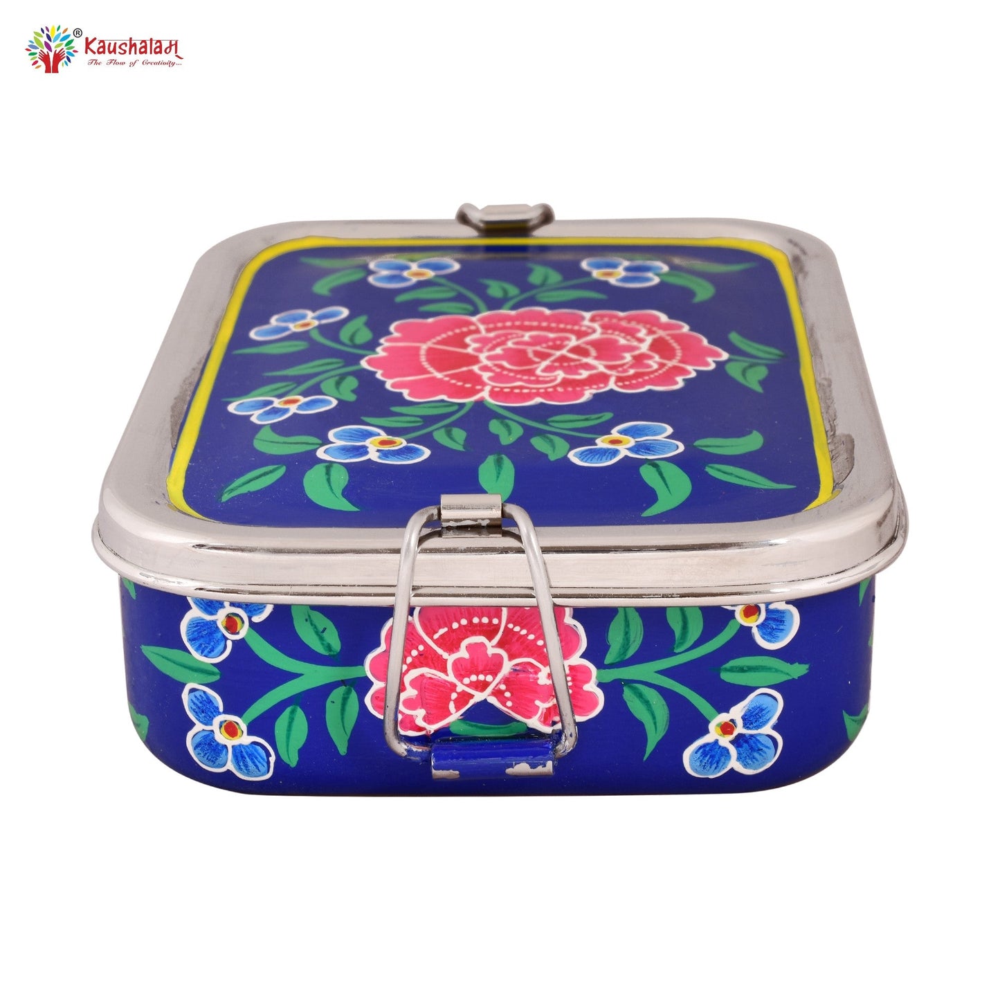 Hand Painted Lunch Box , Bento Box : School Lunch Box: Royal Blue Floral