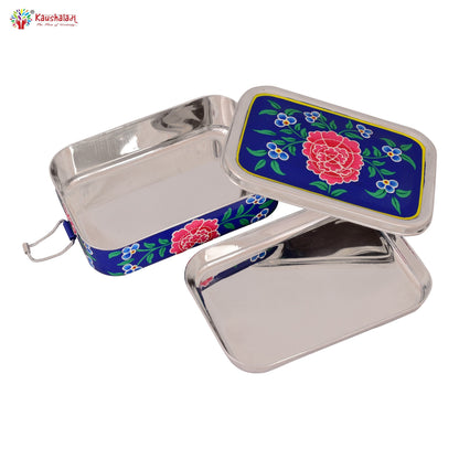 Hand Painted Lunch Box , Bento Box : School Lunch Box: Royal Blue Floral