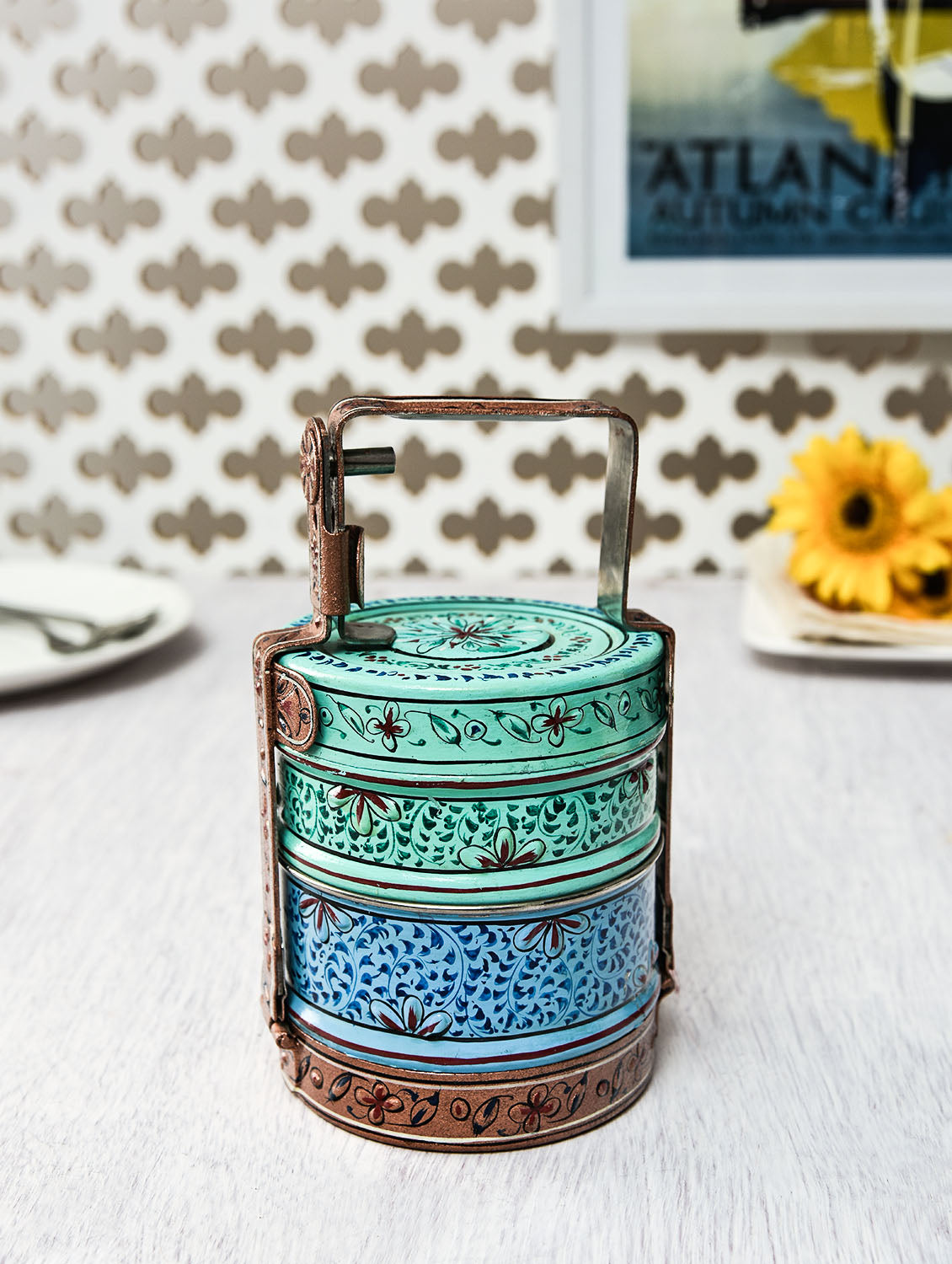 Hand Painted Two Tier Lunch Box - Elegance