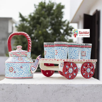 "ZURI" - Hand painted Tea set with tea trolley