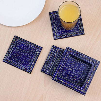 Hand Painted Coasters - Blue Mania, Mughal Art