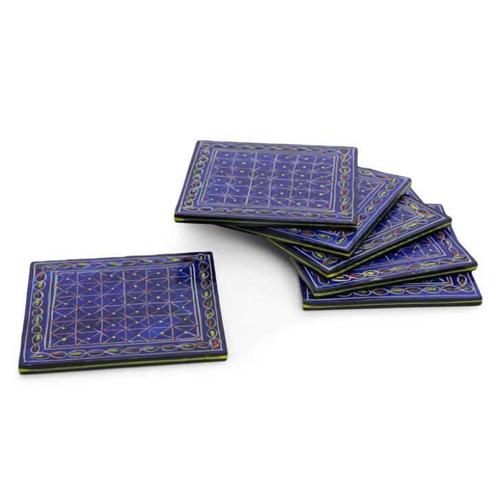 Hand Painted Coasters - Blue Mania, Mughal Art