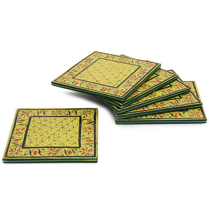 Hand Painted Coasters - Subtle Lemon , Mughal Art