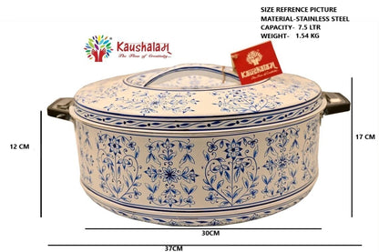 Hand Painted Steel Hot Pot Casserole - Elegant White & Blue