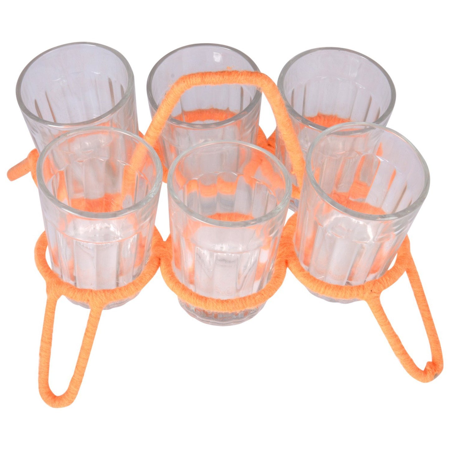 Set of six clear tea glasses with stand (Chikha): Peach Stand