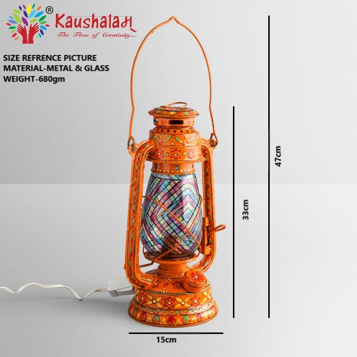 Hand Painted Hurrican Lantern with Bulb : Aqua Green