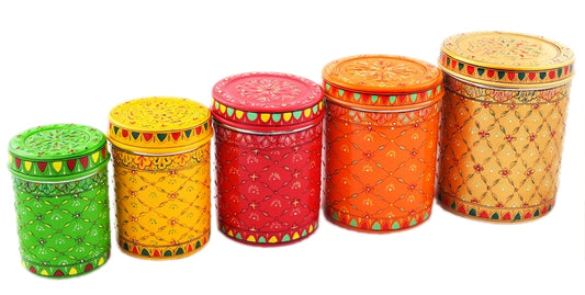 KAUSHALAM CANISTER SET OF 5 MULTICOLOURED CONTAINERS