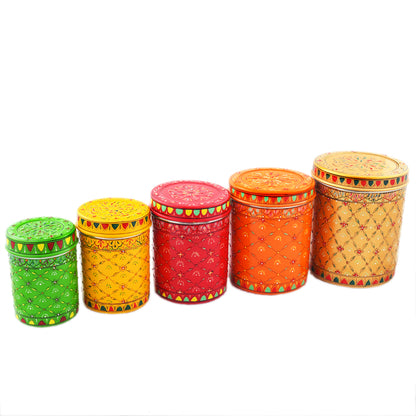 KAUSHALAM CANISTER SET OF 5 MULTICOLOURED CONTAINERS