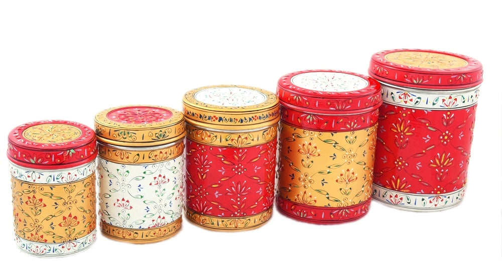 CANISTER SET OF 5 WHITE RED GOLD: ELEGANT