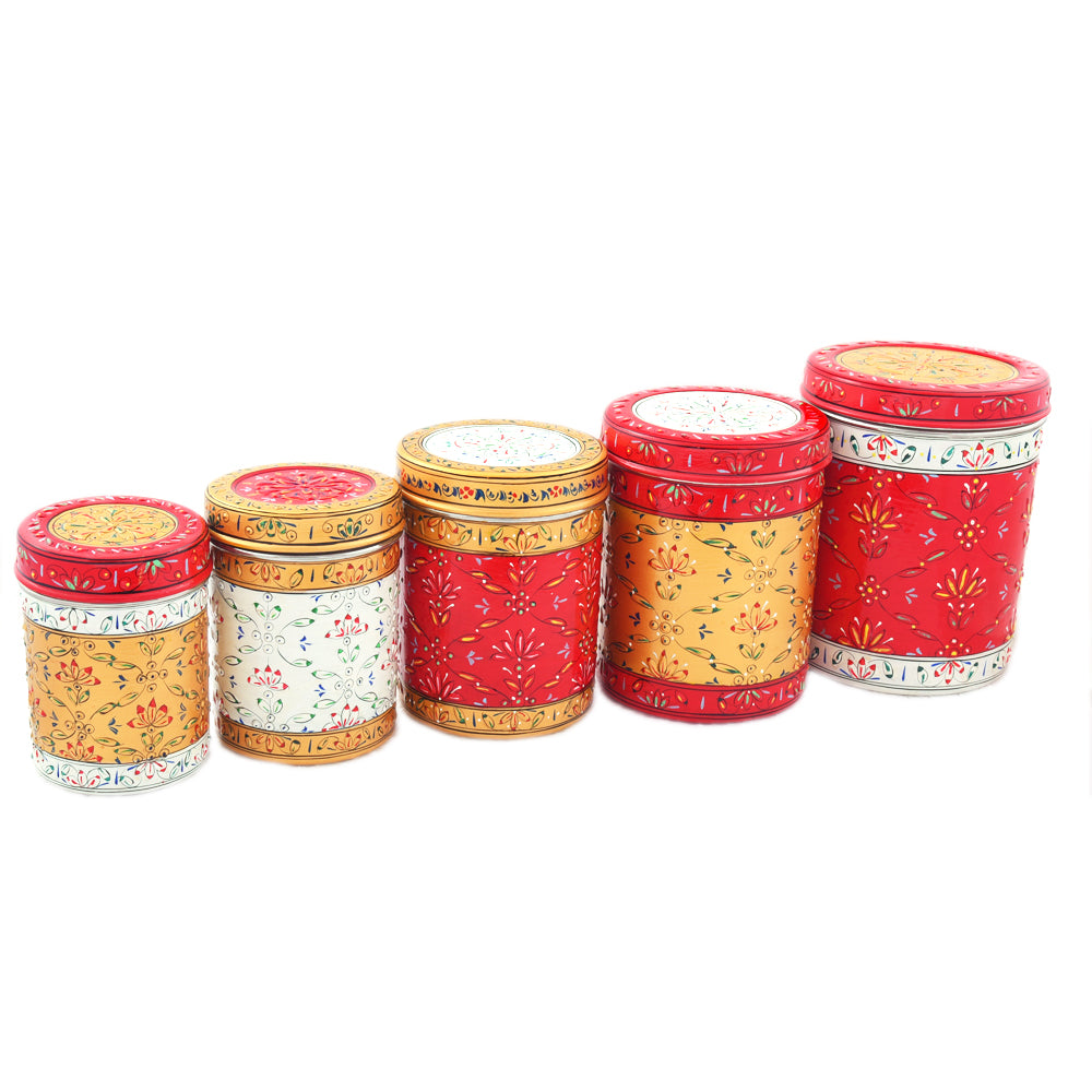 CANISTER SET OF 5 WHITE RED GOLD: ELEGANT