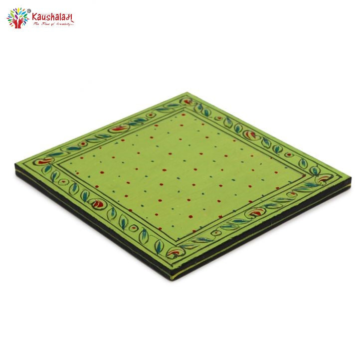 Hand Painted Coasters -Lime Green , Mughal Art