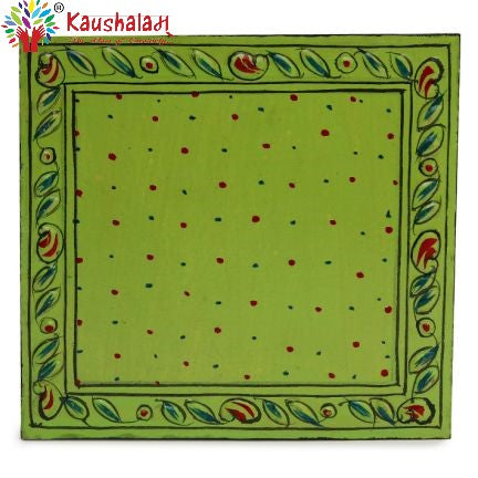 Hand Painted Coasters -Lime Green , Mughal Art