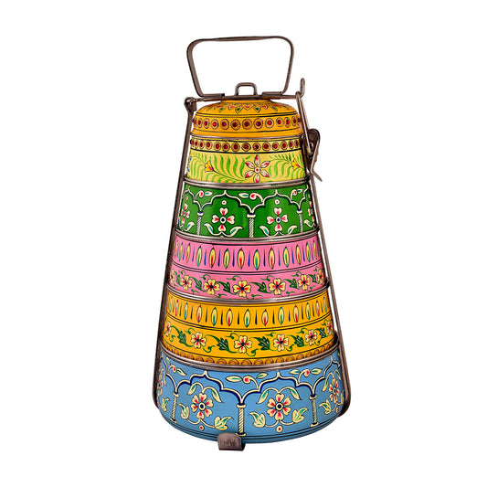 Hand Painted 5 tier Pyramid tiffin- Rainbow