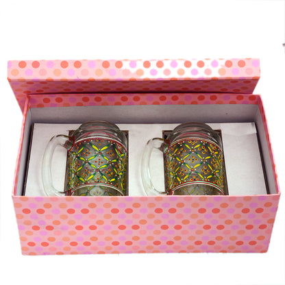 Hand Painted Beer Mugs set of 2 :Floral