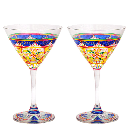 Hand Painted Cocktail/Mocktail glasses set of 2 Flora,Perfect couple gift, Bar lovers Collectible