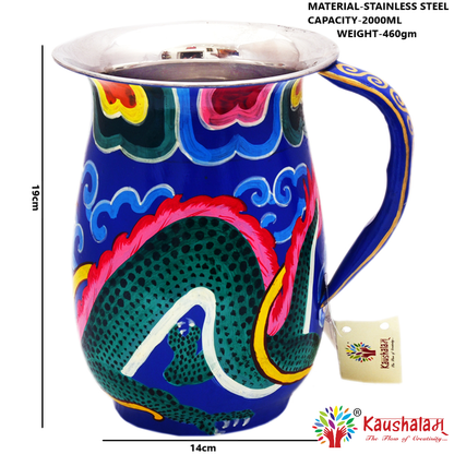 Hand painted Steel Jug and 2 water Glasses: Ladakhi Art