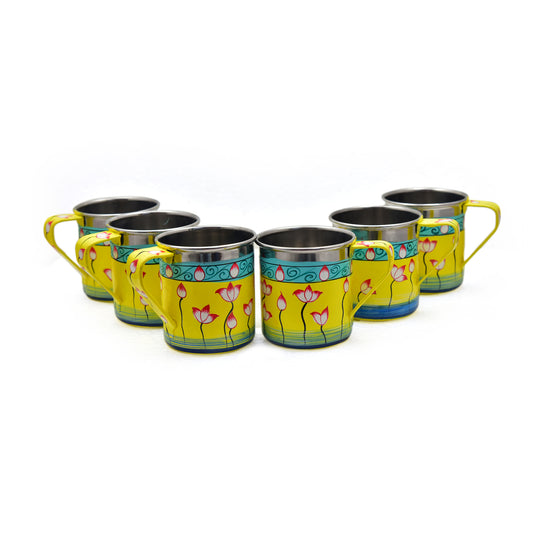 Hand Painted Tea Cup Set 6 : Pichawi Art Yellow