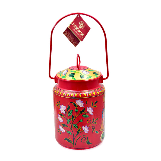 Hand Painted Milk  Bucket  Red Pichawai Art  - SRINATHJI