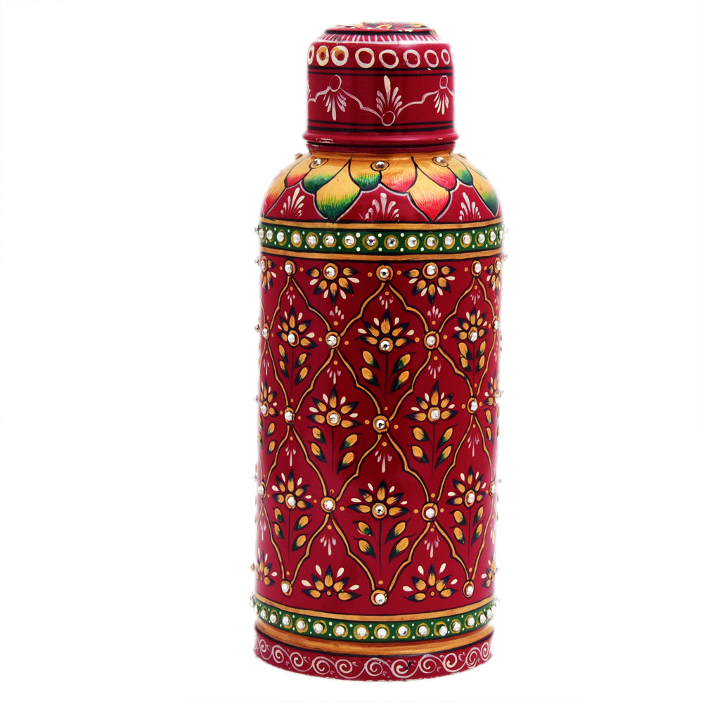 Hand Painted Copper Water Bottle- Copper with Crystals