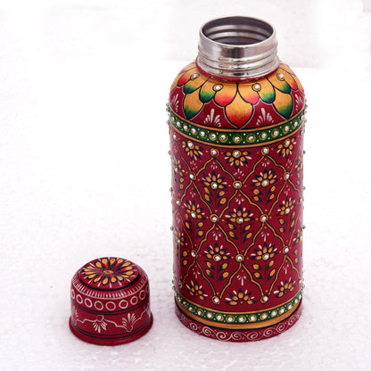 Hand Painted Copper Water Bottle- Copper with Crystals