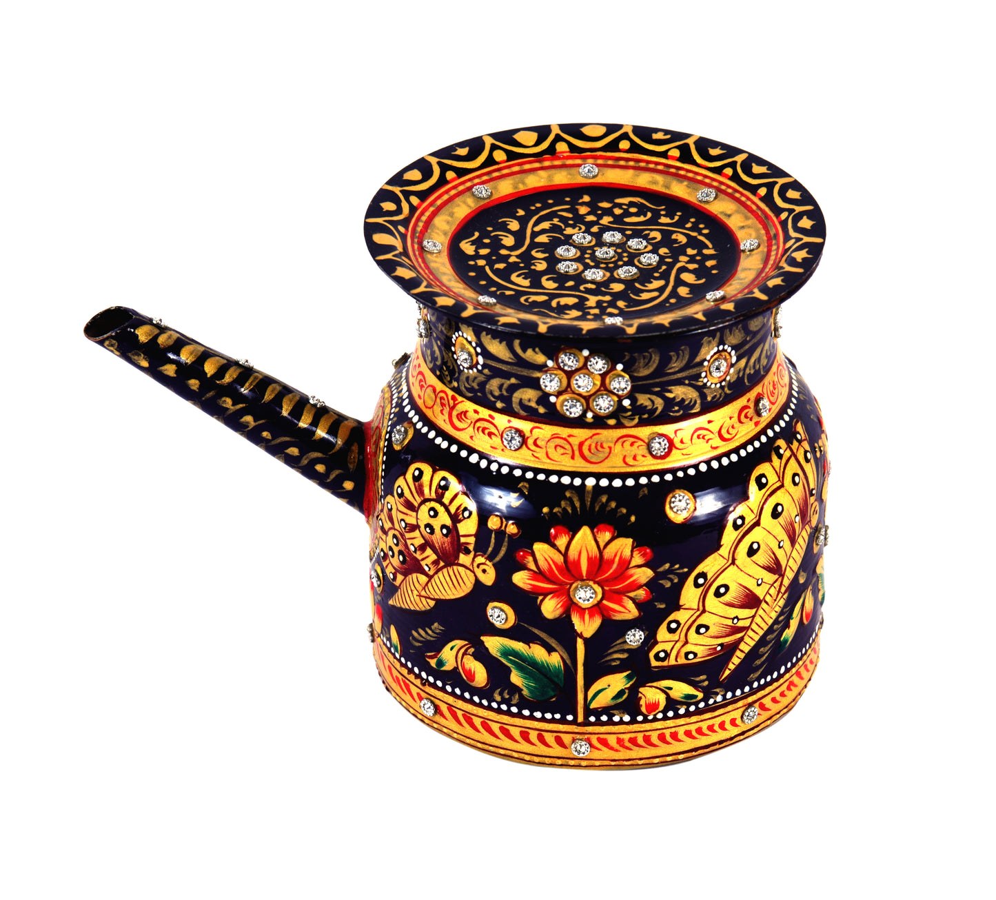 Hand Painted Copper Pitcher Small : Mughal Floral with Crystals