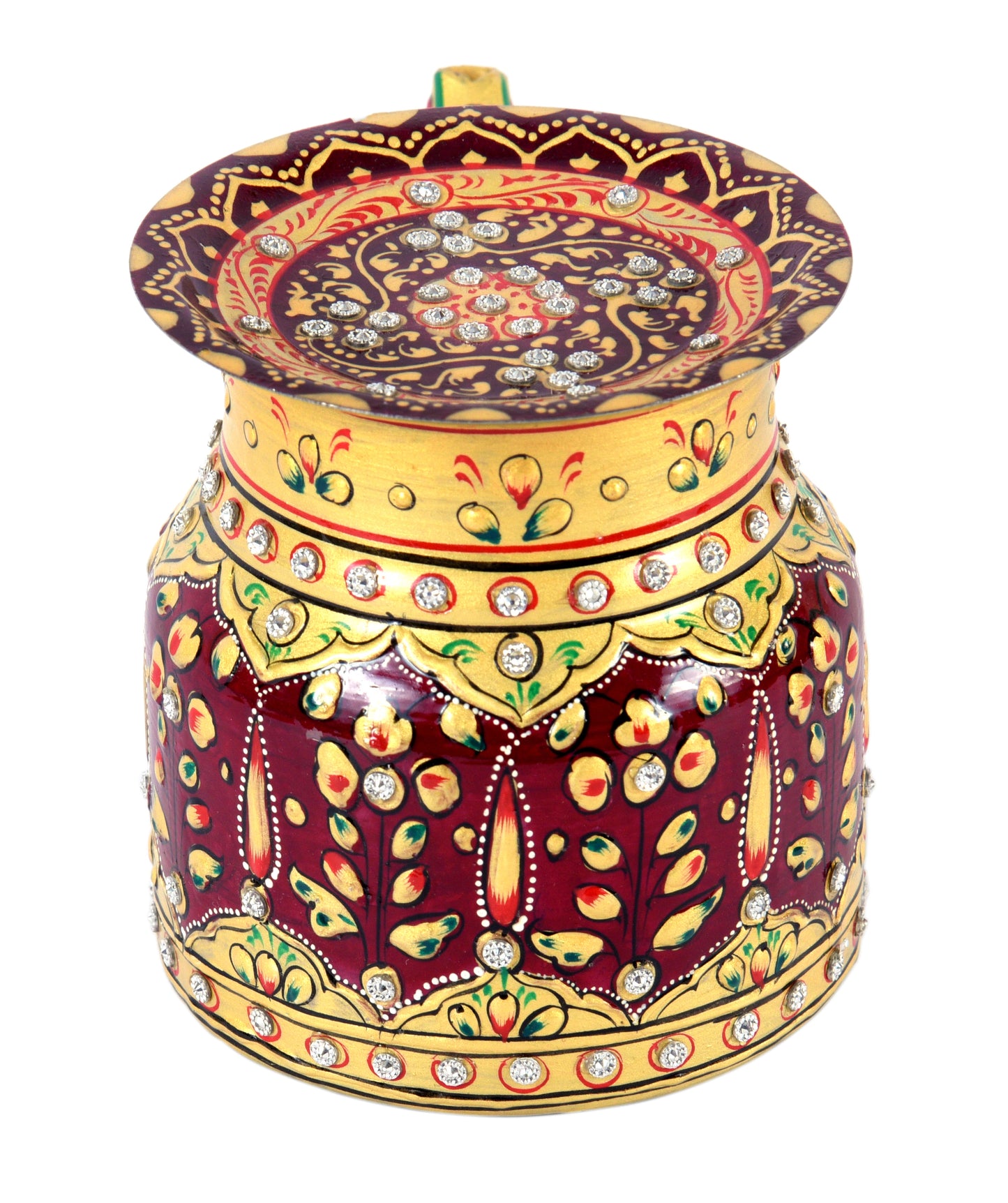 Hand Painted Copper Pitcher Small : Mughal Pattern with Crystals