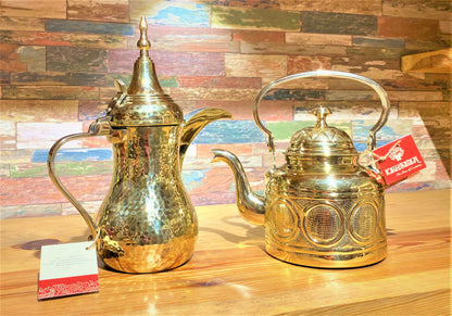 Arabic Dallah Brass Coffee pot & Tea Kettle set- Pure Brass