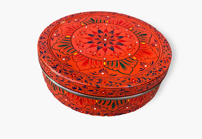 Hand Painted Spice Box - Orange Masala Box, Spice Containers, Indian Masala Daani