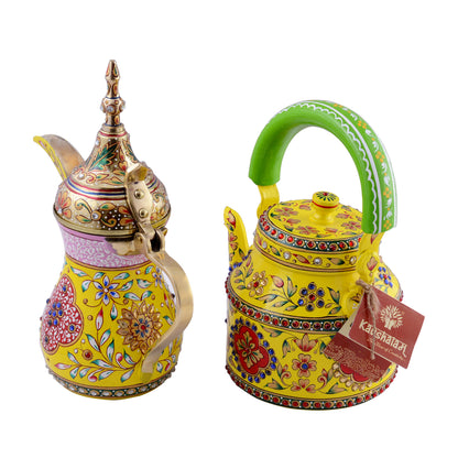 Arabic Dallah Brass Coffee pot & Tea kettle set-"Noor"