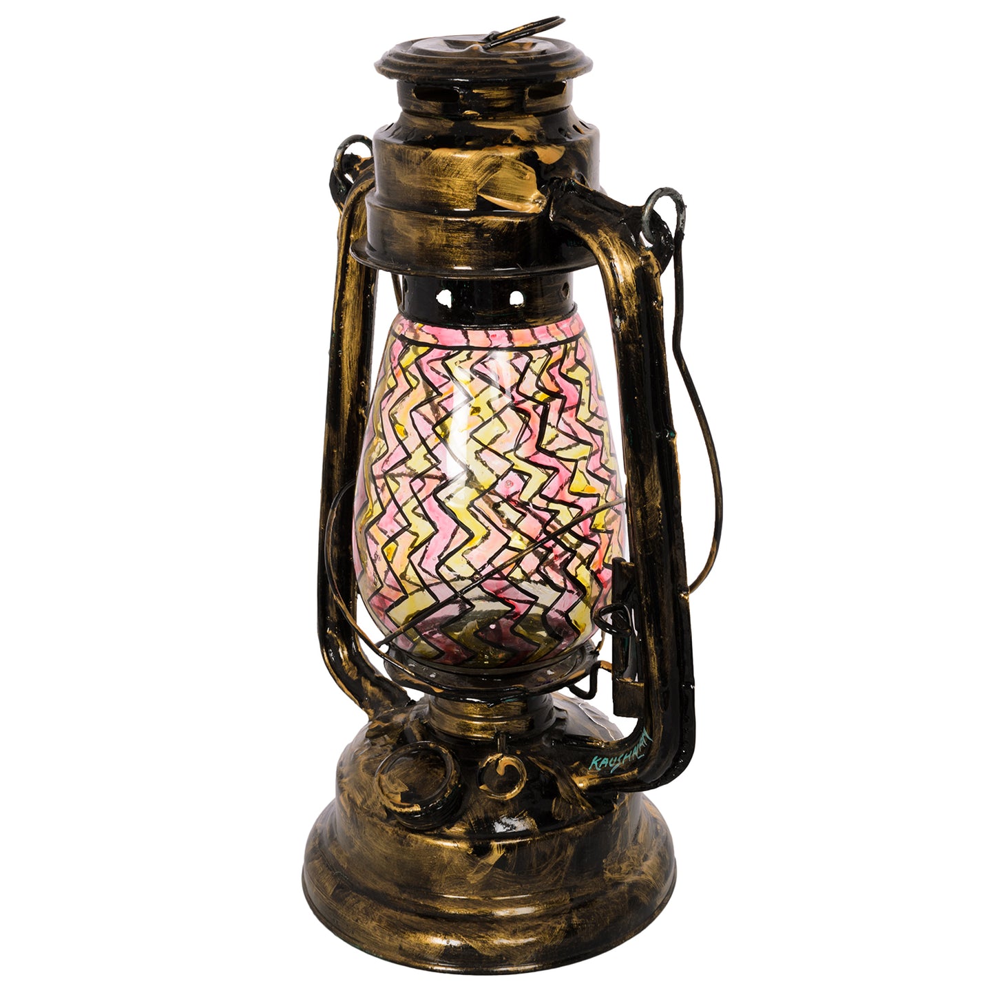 Hand Painted Hurricane Lantern:  Antiqua Black