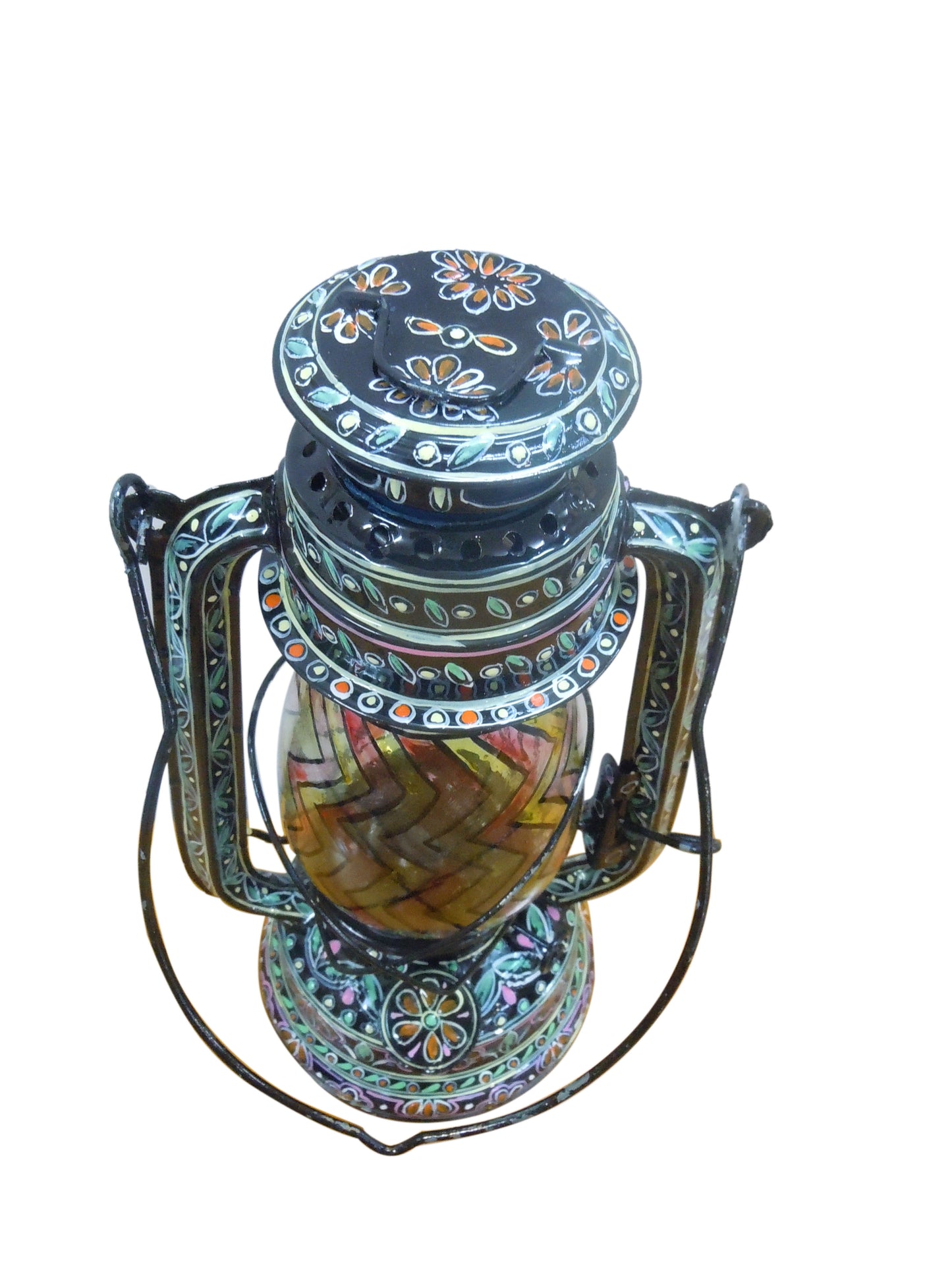 Hand Painted Hurricane Lantern: Black