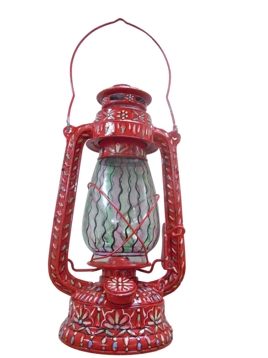 Hand Painted Hurricane Lantern: Red