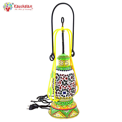 Hand Painted Lantern with Bulb : Ethnic Mosaic Lantern Lamp, Yellow & Parrot green