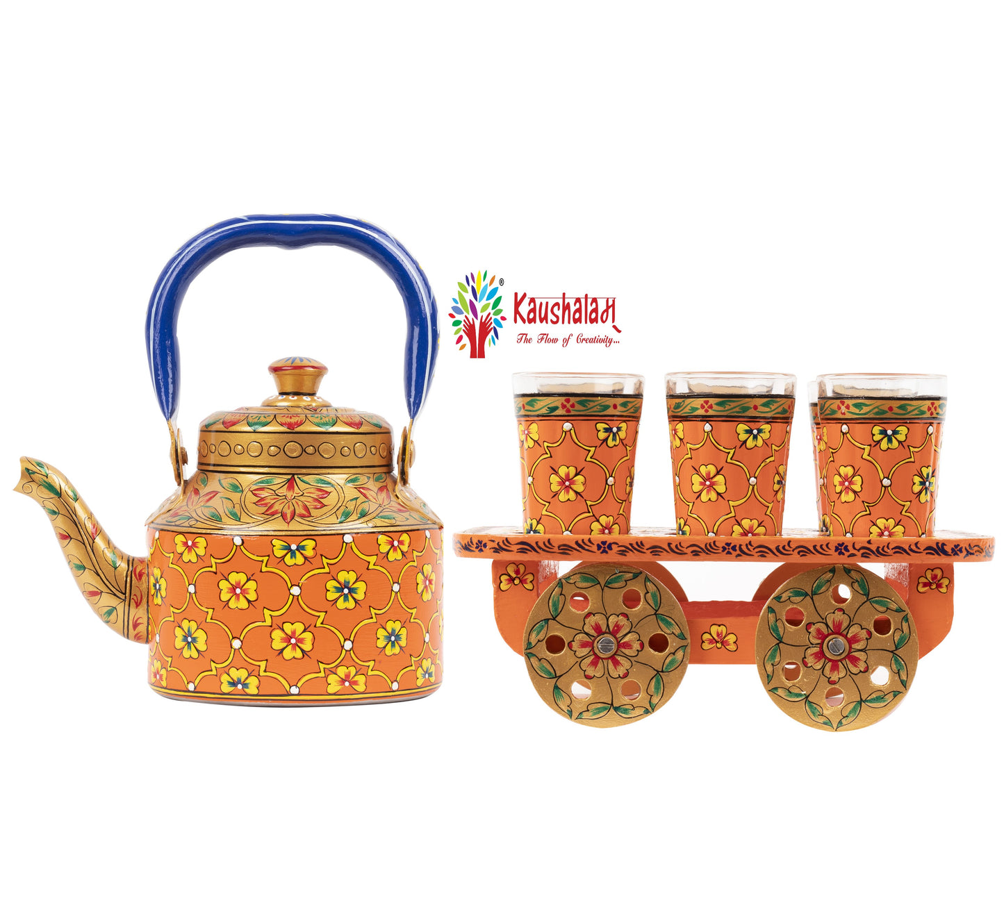 "Calista" - Hand painted Tea set with tea trolley