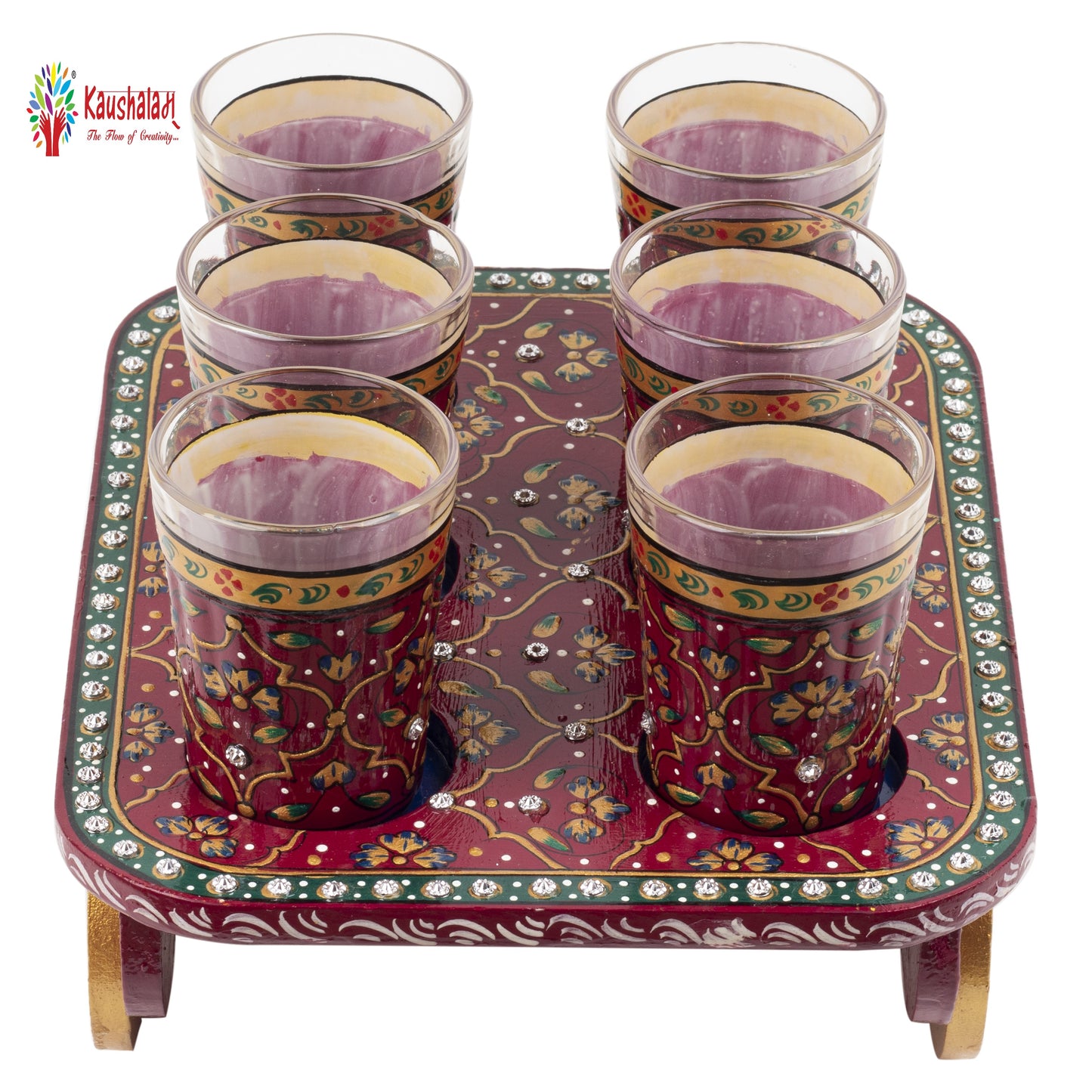 "AAFREEN" - Hand painted Tea set with tea trolley