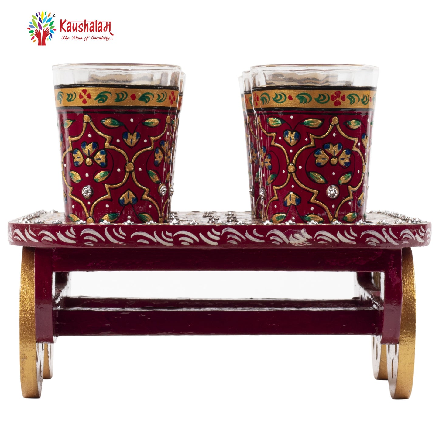 "AAFREEN" - Hand painted Tea set with tea trolley