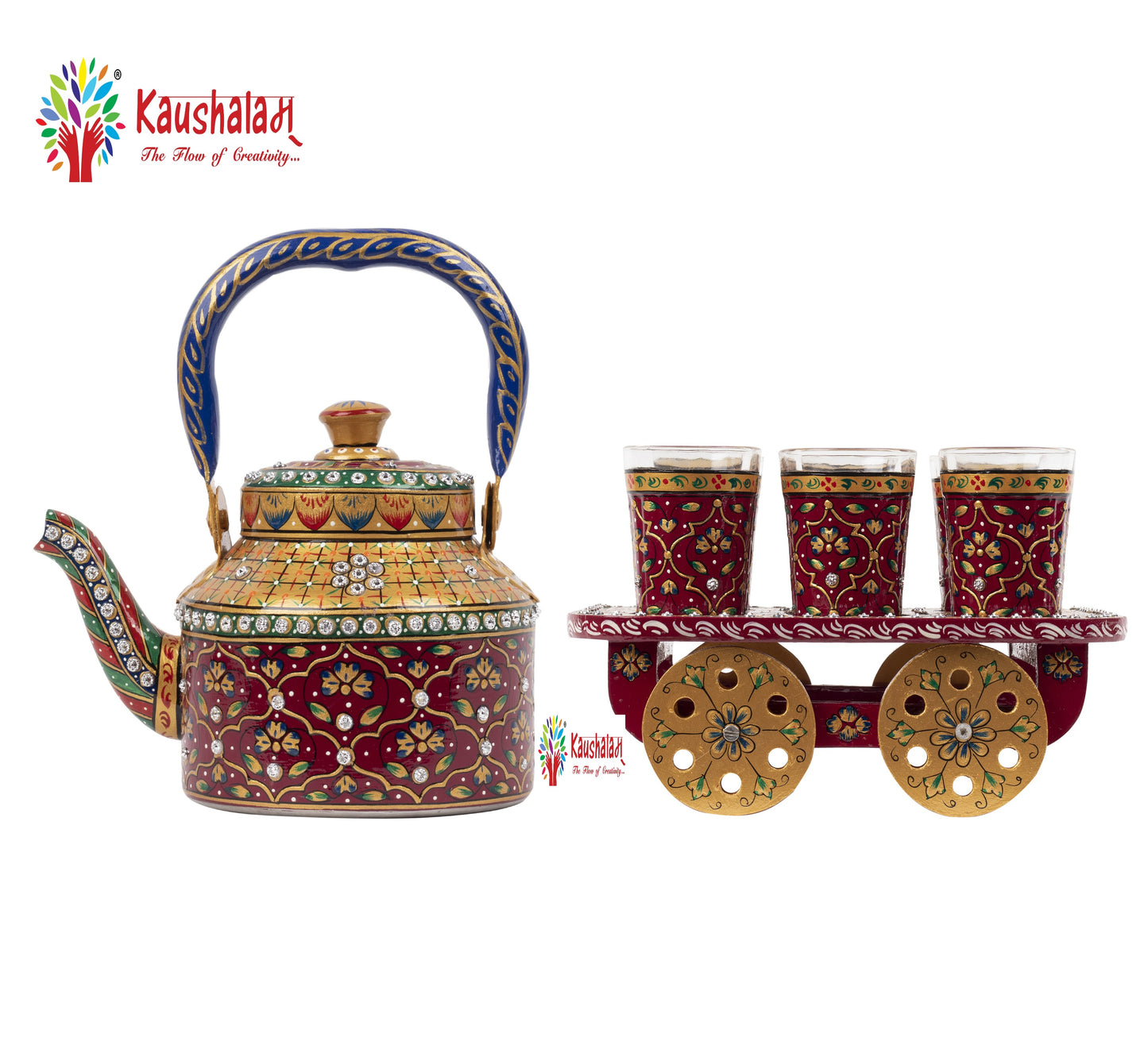 "AAFREEN" - Hand painted Tea set with tea trolley