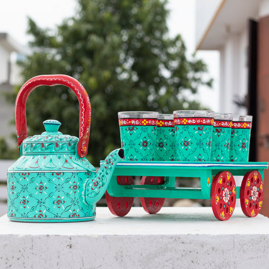 Hand painted Tea set with tea trolley