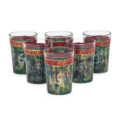 Hand Painted Tea Glass set of 6: Antiqua Green