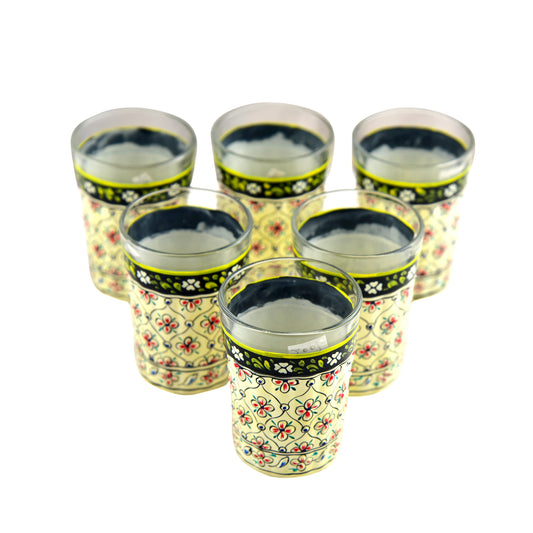 Hand Painted Tea Glass set of 6 : White Mughal